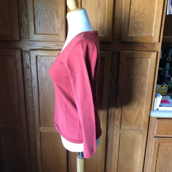 🍁J Jill Rust Orange Silk Trim Long Sleeve Knit Top Blouse Size S NWT - Picture 7 of 11